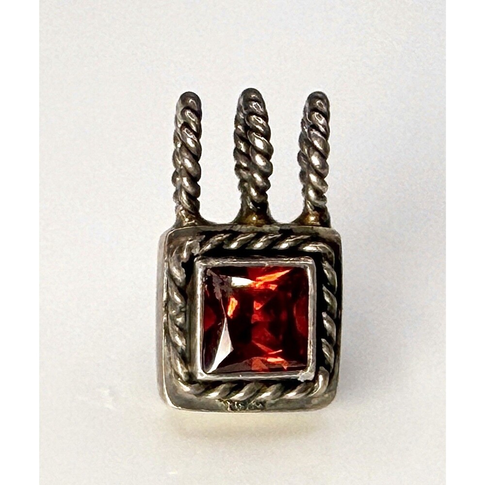 Vintage Lori Bonn Sterling Silver Red Charm Pendant 925 Rope Border